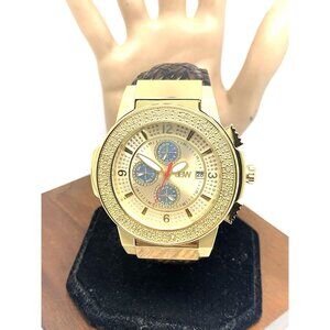 JBW Men's Watch JB-6101L-E Saxon Diamond Quartz Gold Brown Leather Strap 48mm